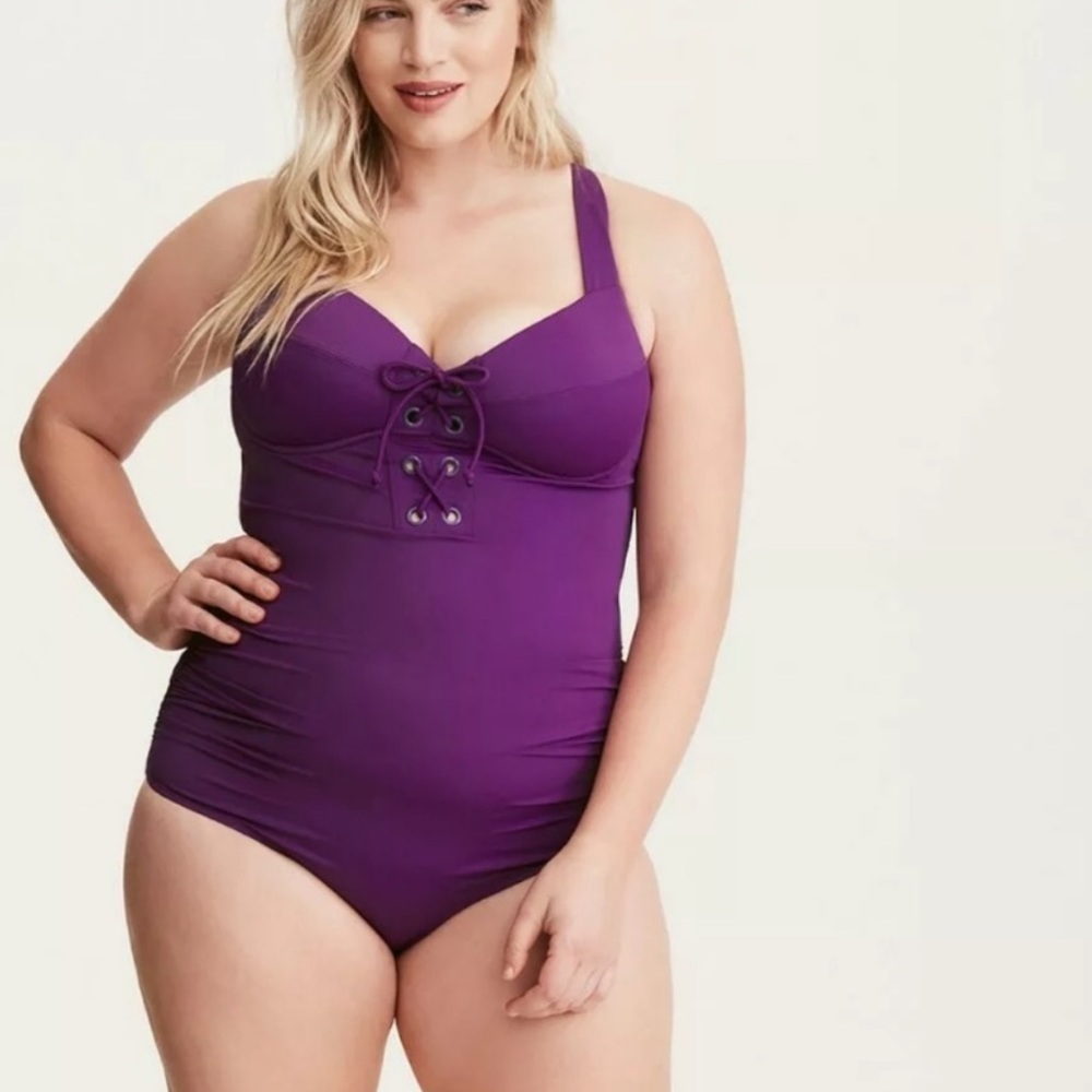 Torrid Purple Lace Up Front One Piece Swimsuit
